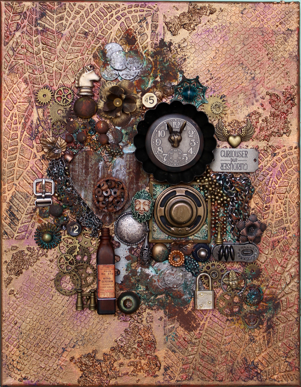 Steampunk Found Object Collage – 12 Mini Canvases in One